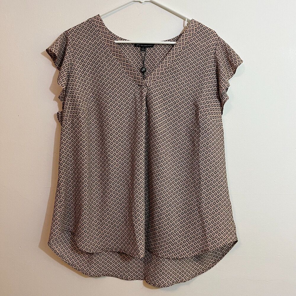 Adrianna Papell Brown Geo Print Flutter Sleeve Blouse
